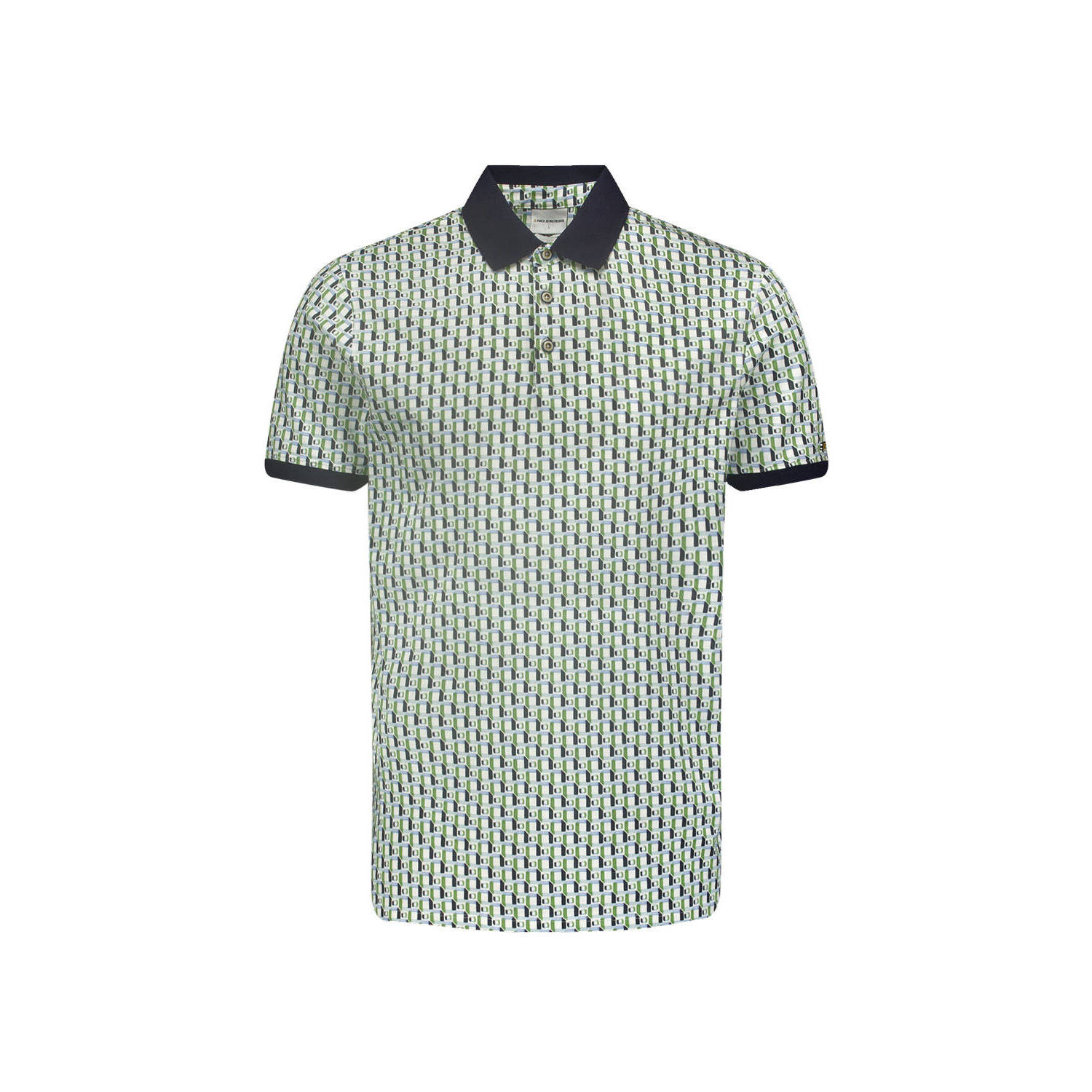No Excess polo met all over print groen donkerblauw wit