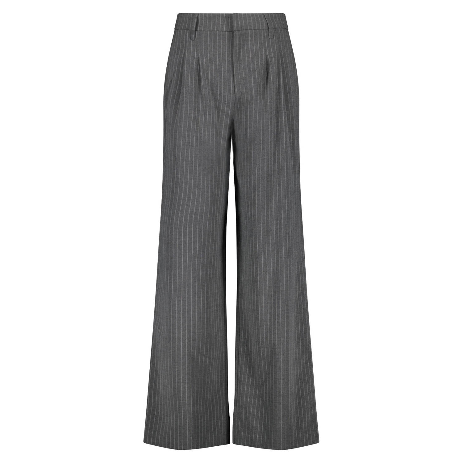 America Today gestreepte high waist wide leg pantalon grijs wit