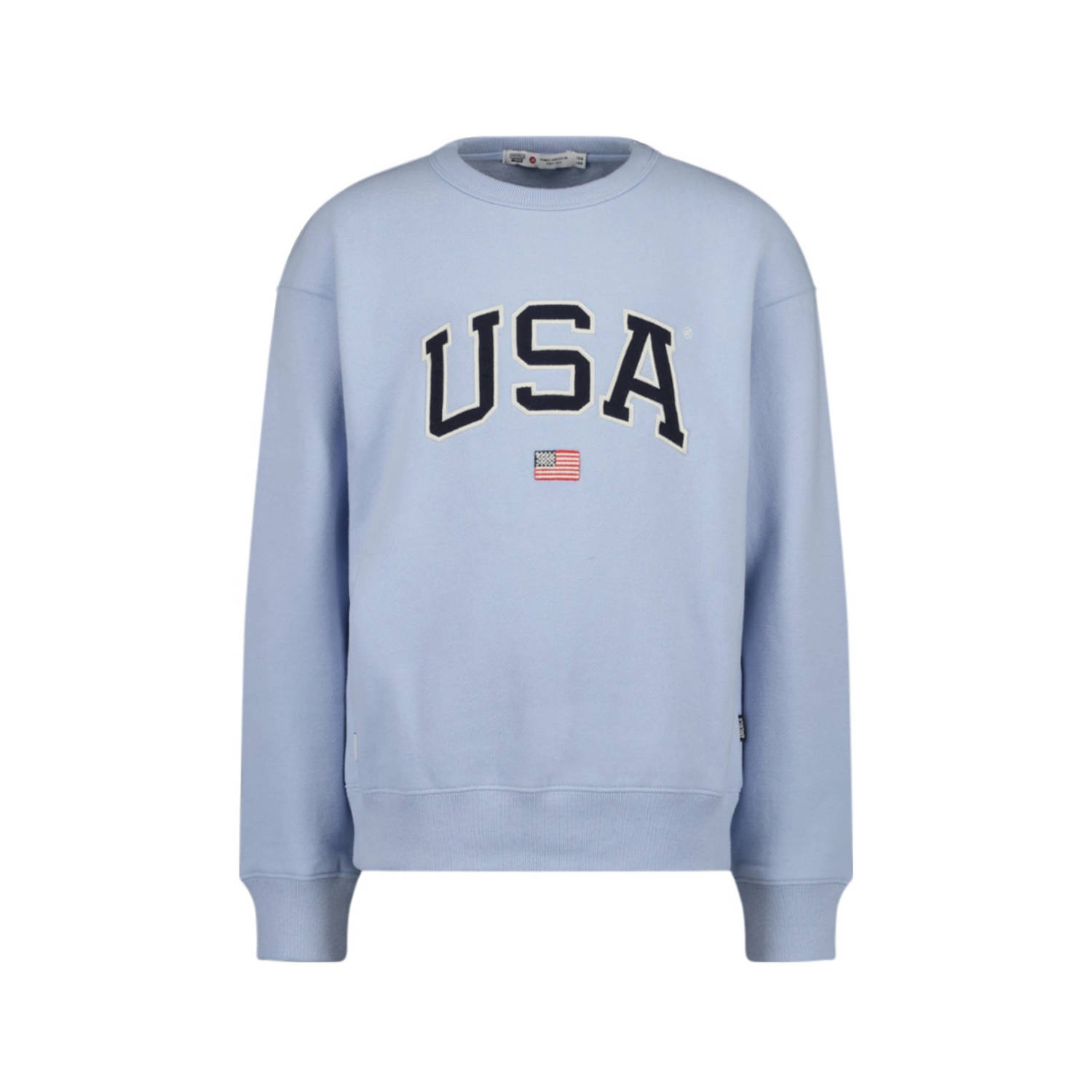 America Today sweater Soel JR met tekst babyblauw Tekst 122 128