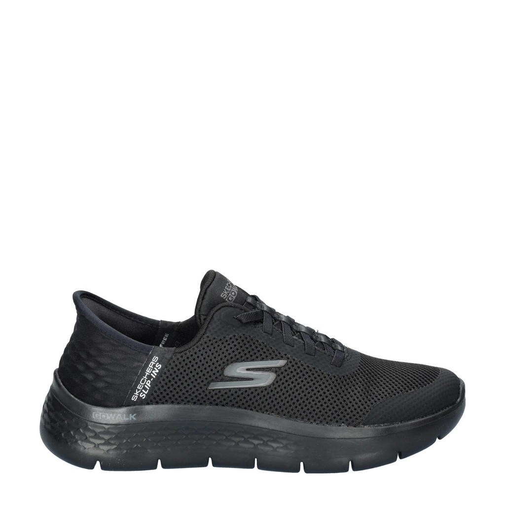 Zwarte dames Skechers sneakers van textiel met veters en logo