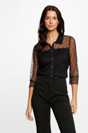 thumbnail: Morgan semi-transparante blouse met stippen en kant zwart