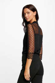 thumbnail: Morgan semi-transparante blouse met stippen en kant zwart