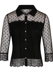 thumbnail: Morgan semi-transparante blouse met stippen en kant zwart