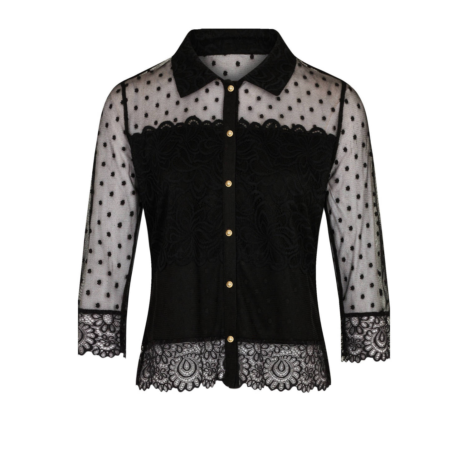 Morgan semi-transparante blouse met stippen en kant zwart