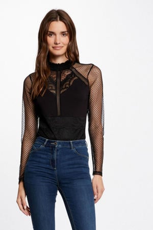 semi-transparante body met kant zwart