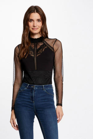 semi-transparante body met kant zwart