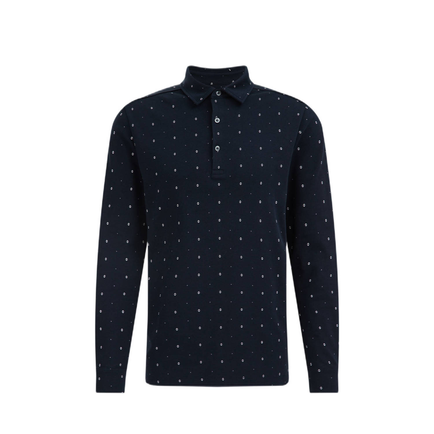WE Fashion slim fit polo met all over print donkerblauw