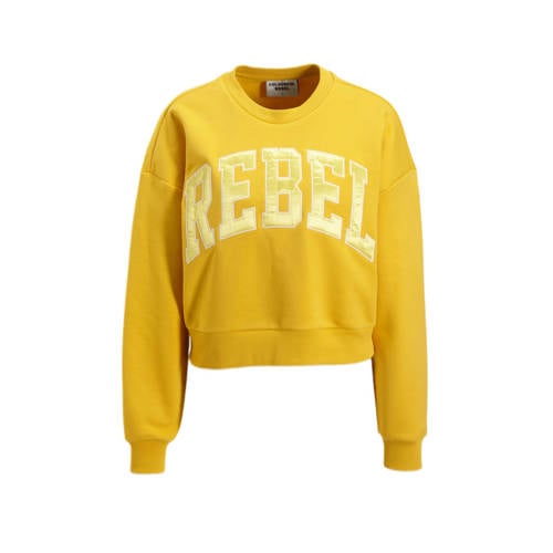 Colourful Rebel hoodie Rebel met logo en 3D applicatie geel