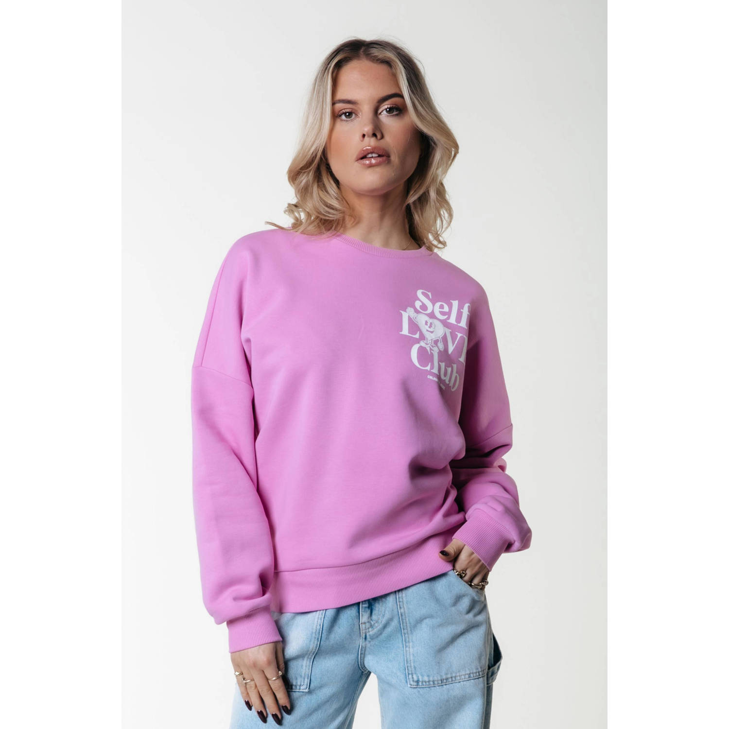 Colourful Rebel sweater Self Love met printopdruk roze