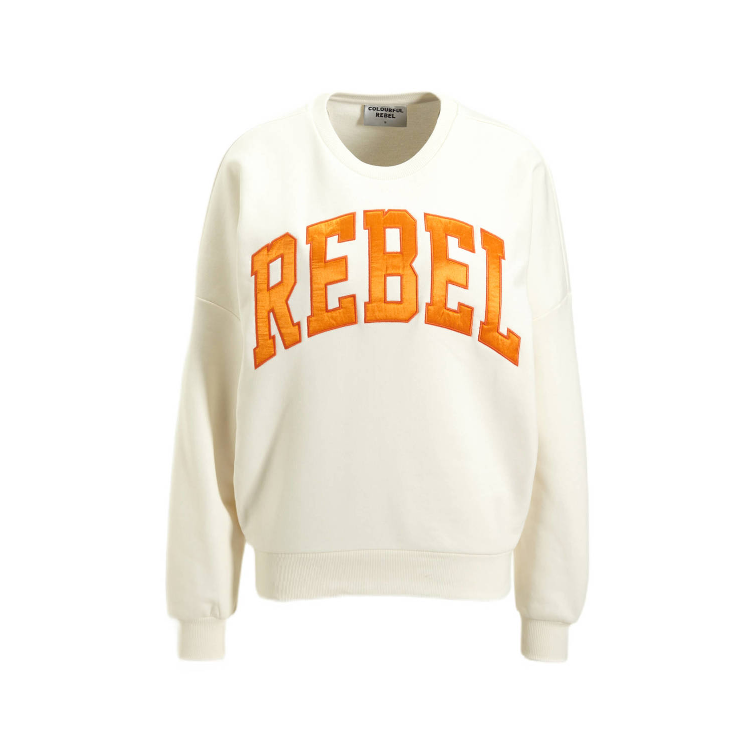 Colourful Rebel sweater Rebel met logo en 3D applicatie ecru oranje
