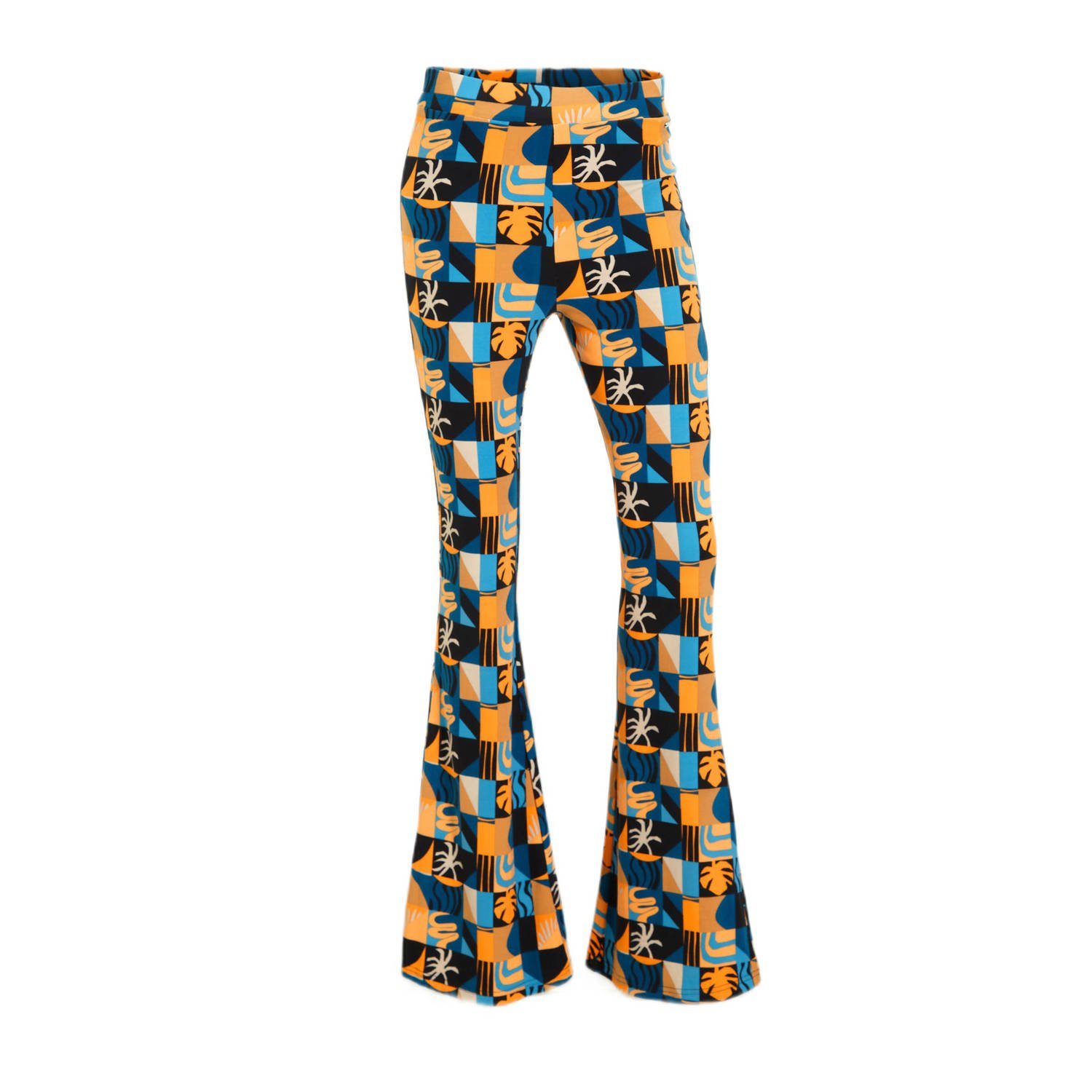 Colourful Rebel high waist flared broek Scenery met grafische print oranje blauw