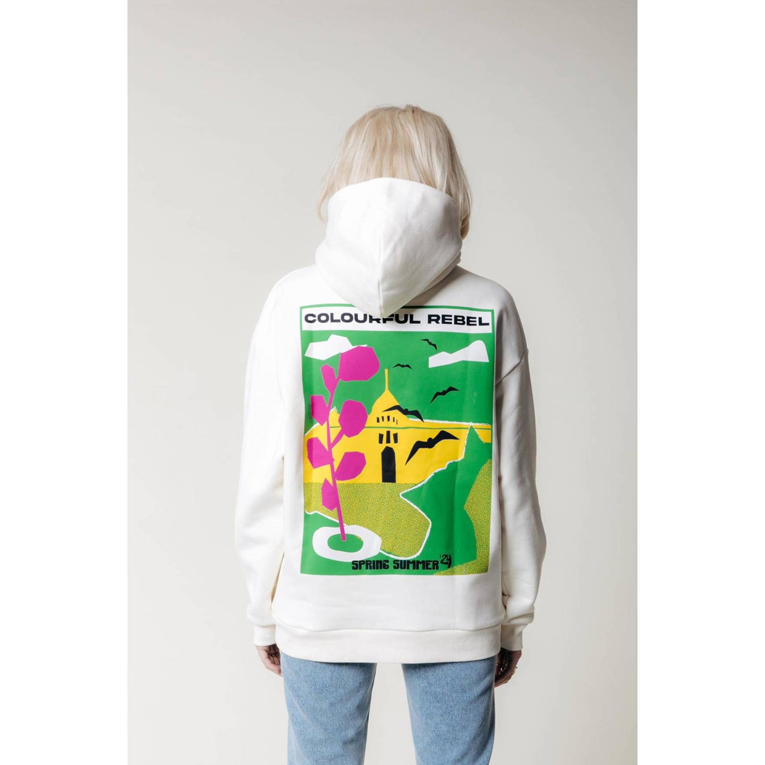 Colourful Rebel hoodie Motel met backprint wit