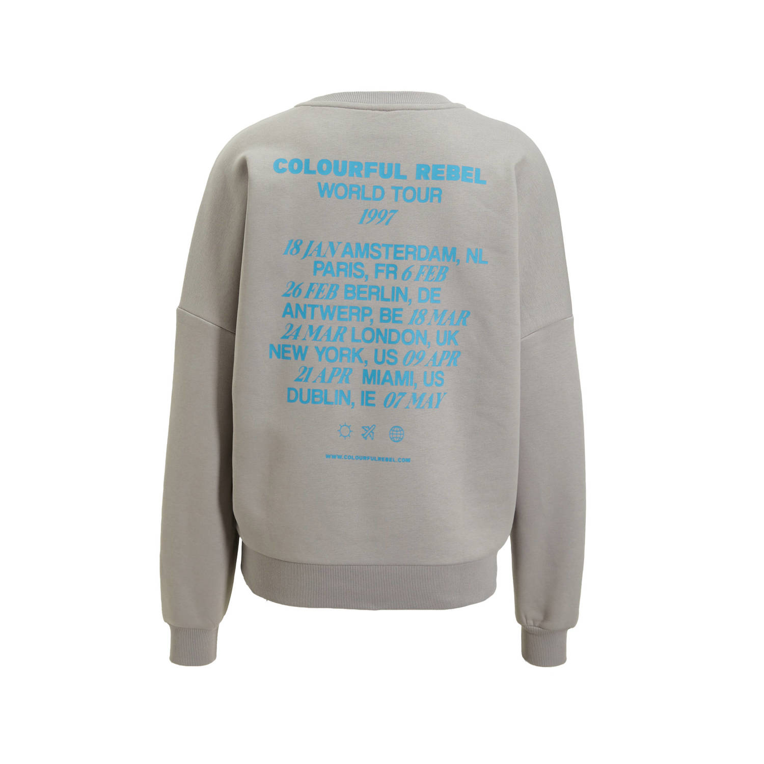 Colourful Rebel sweater Travel met backprint lichtgrijs