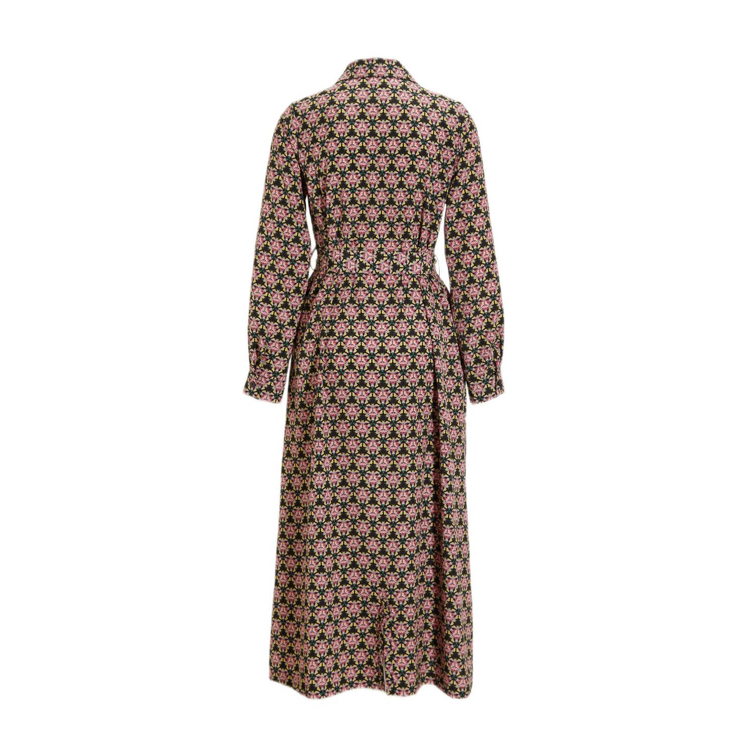 Colourful Rebel gebloemde maxi blousejurk Desiree zwart roze