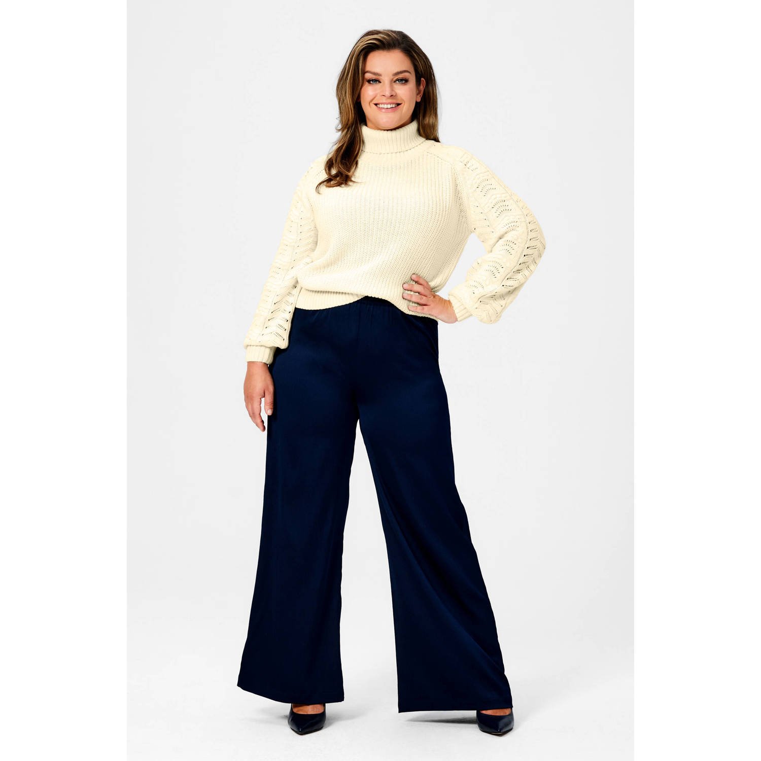 Miljuschka by Wehkamp satijnen broek met textuur donkerblauw