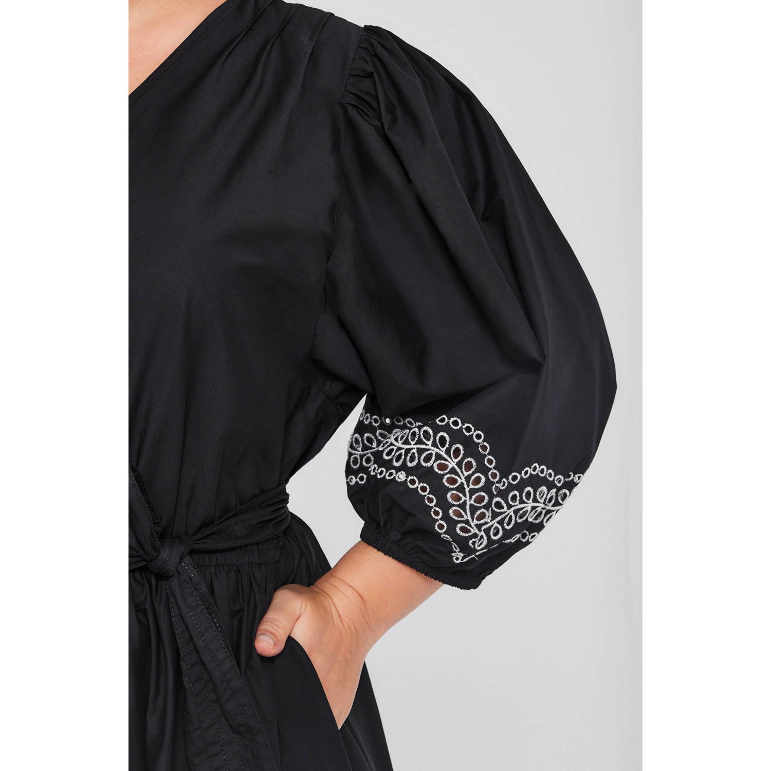 Miljuschka by Wehkamp midi jurk met broderie zwart