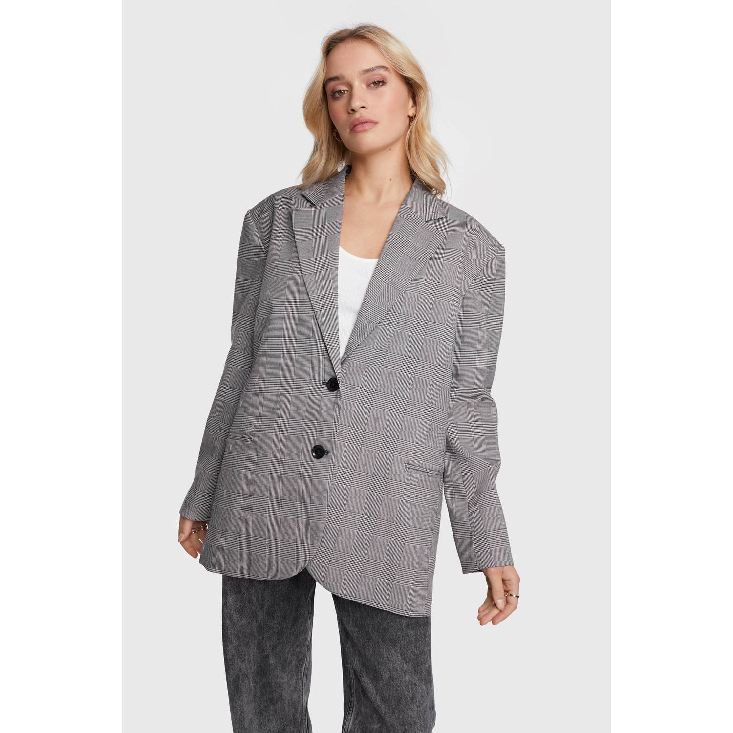 Alix the Label geruite oversized blazer grijs