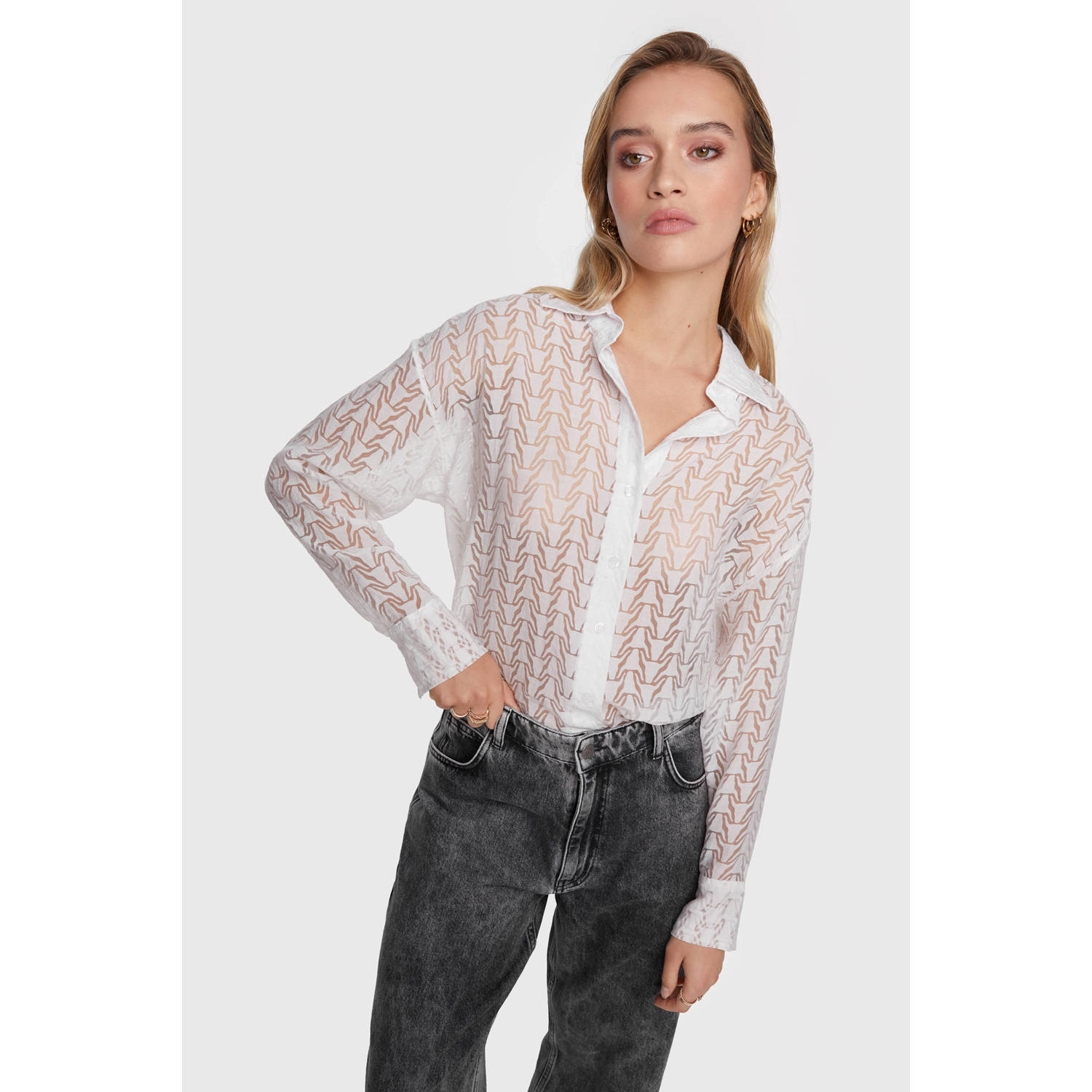 Alix the Label semi-transparante blouse met all over print wit