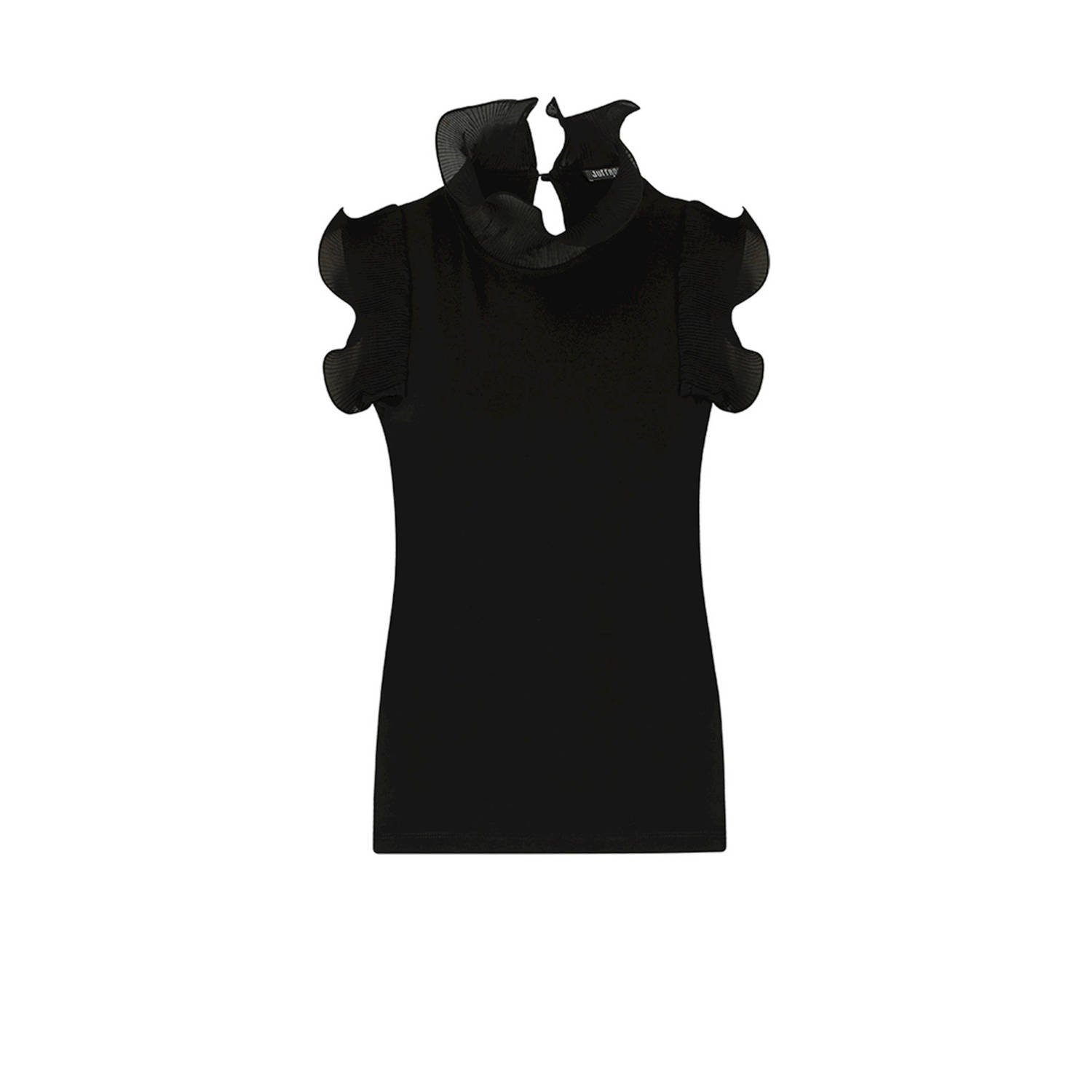 JANSEN AMSTERDAM Dames Tops & T-shirts V309 Top Sleeveless With Ruffle Details Zwart
