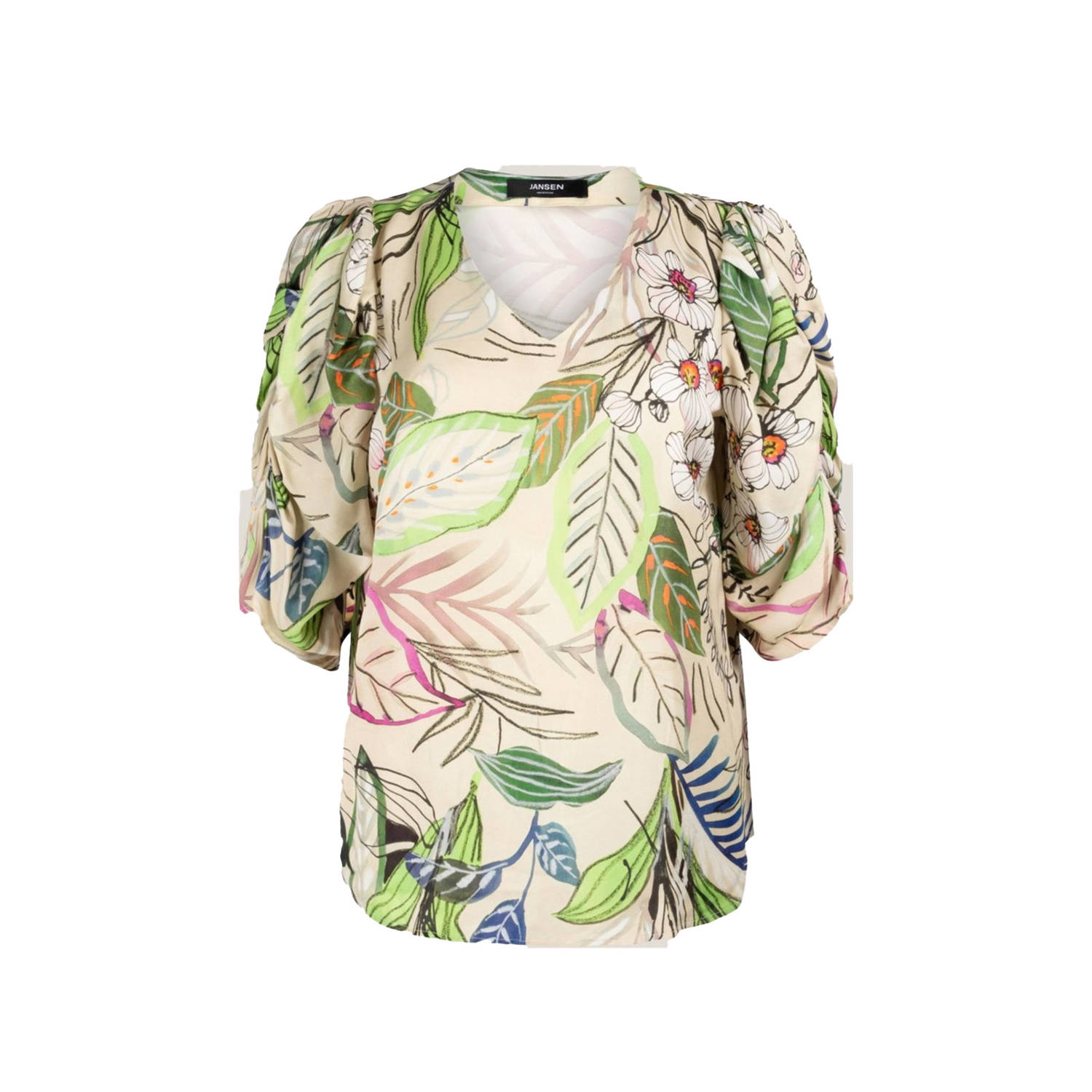JANSEN AMSTERDAM Dames Tops & T-shirts Wb180 Printed Wrinkel Detail Short Sleeve Top Zand