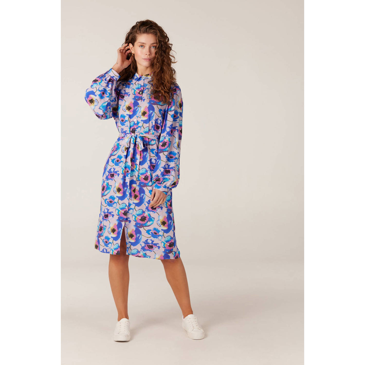 JANSEN Amsterdam gebloemde blousejurk KIRSTEN blauw wit roze