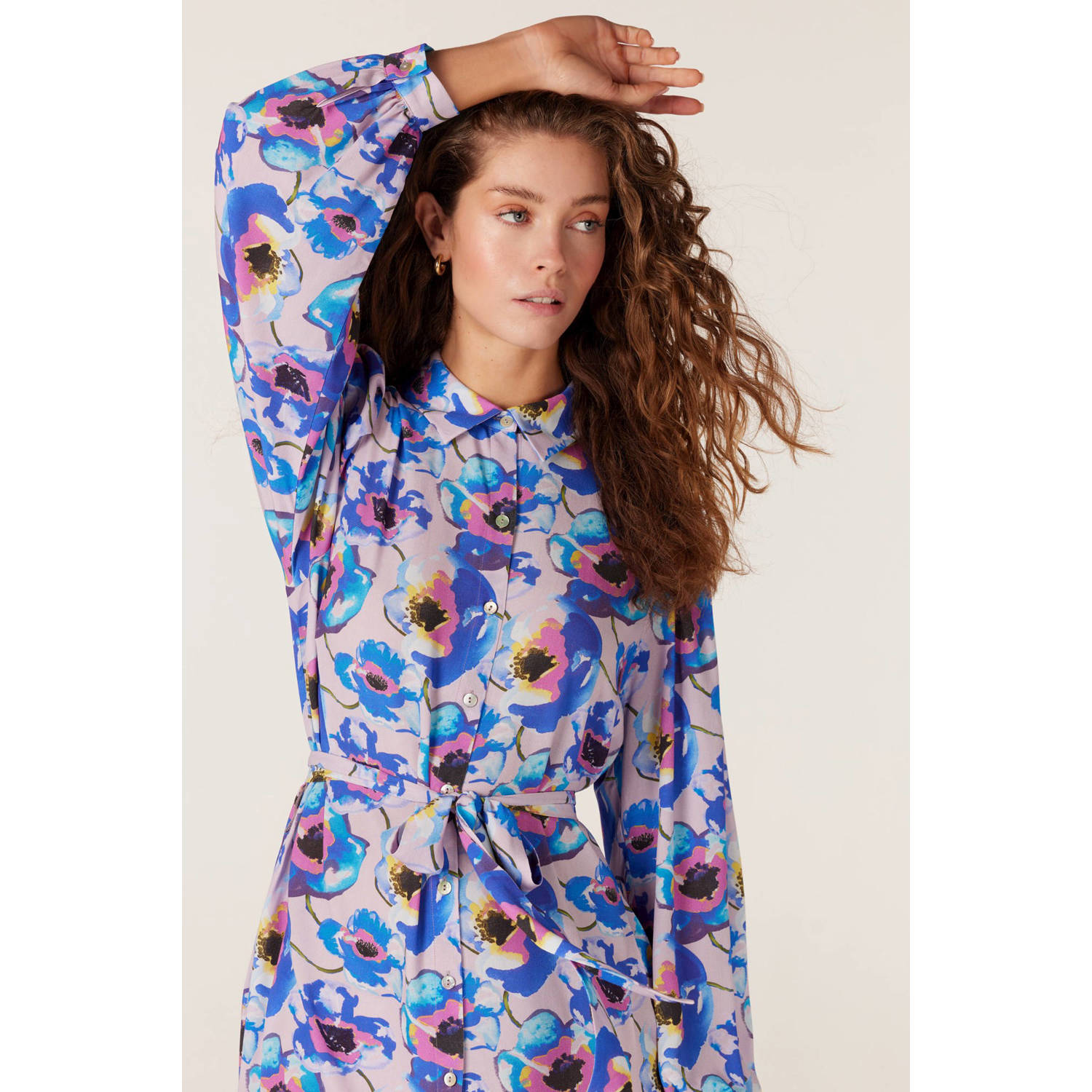 JANSEN Amsterdam gebloemde blousejurk KIRSTEN blauw wit roze
