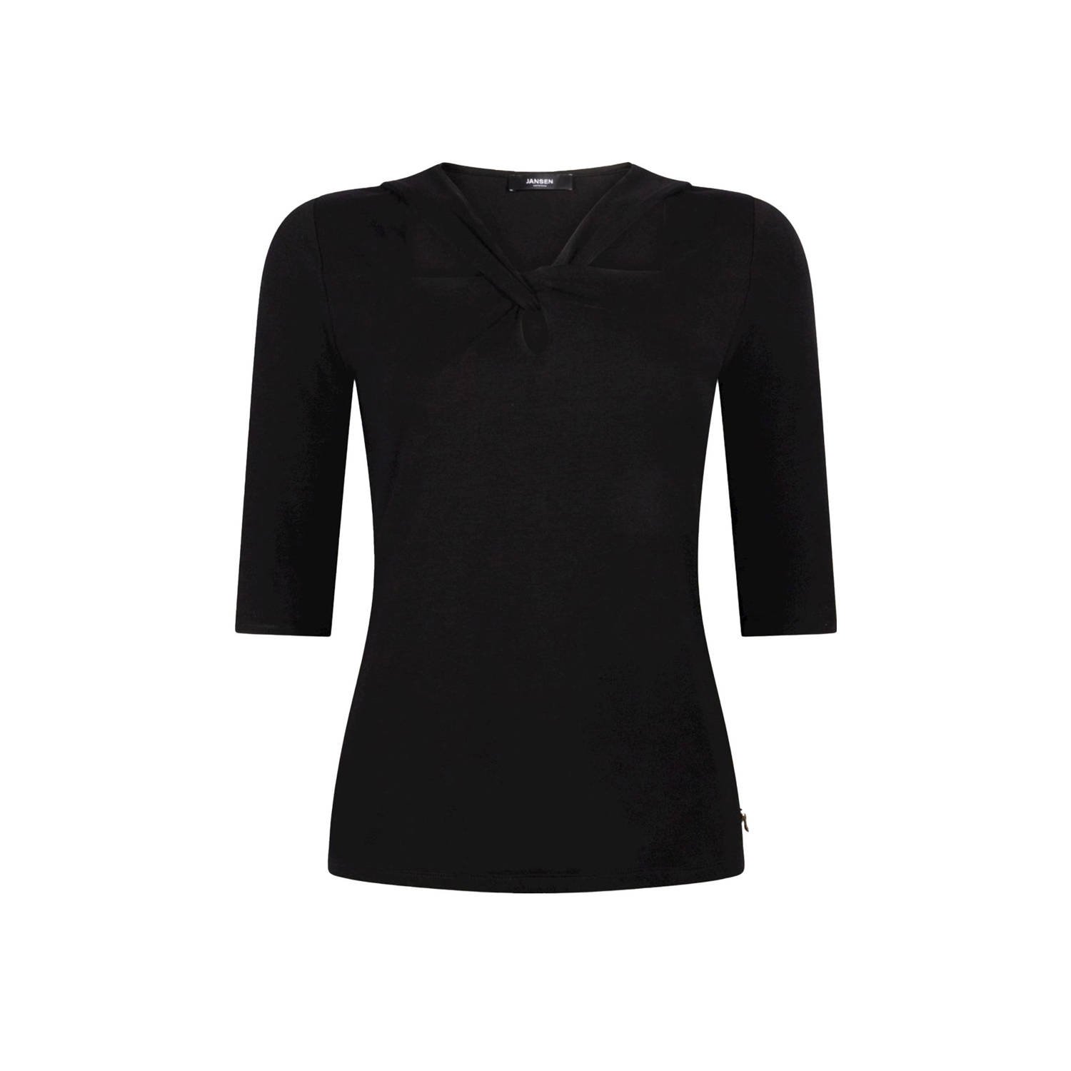 JANSEN AMSTERDAM Dames Tops & T-shirts V130 Jersey Uni Top 3 4 Sleeve Knotdetail At Neckline Zwart