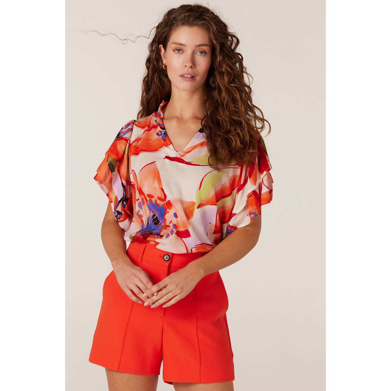 JANSEN Amsterdam top OSAI met all over print en mesh multi