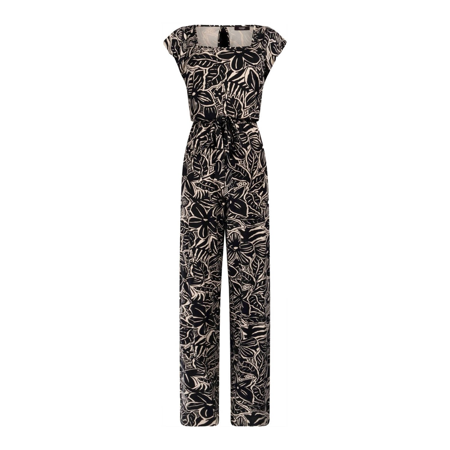 JANSEN Amsterdam jumpsuit met all over print zwart beige