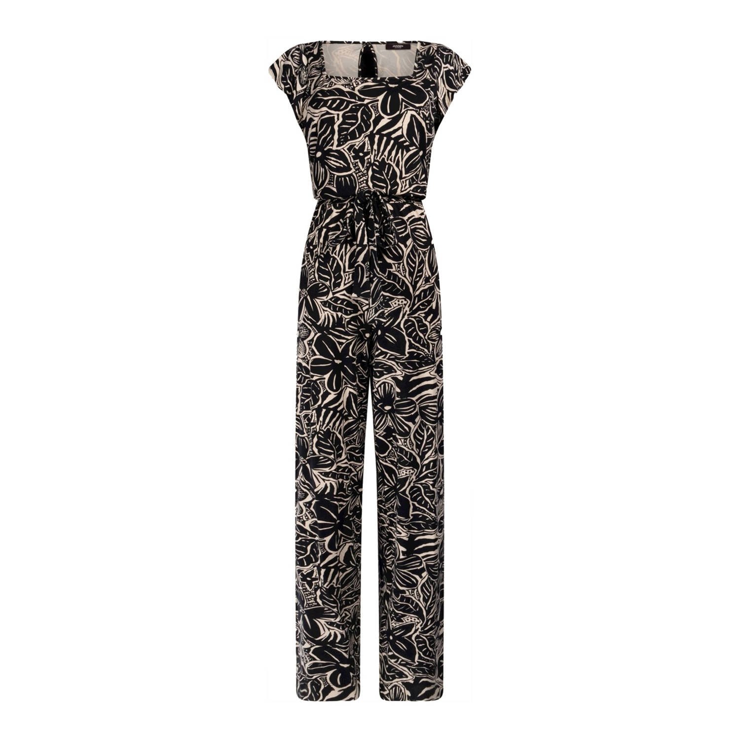 JANSEN Amsterdam jumpsuit met all over print zwart beige