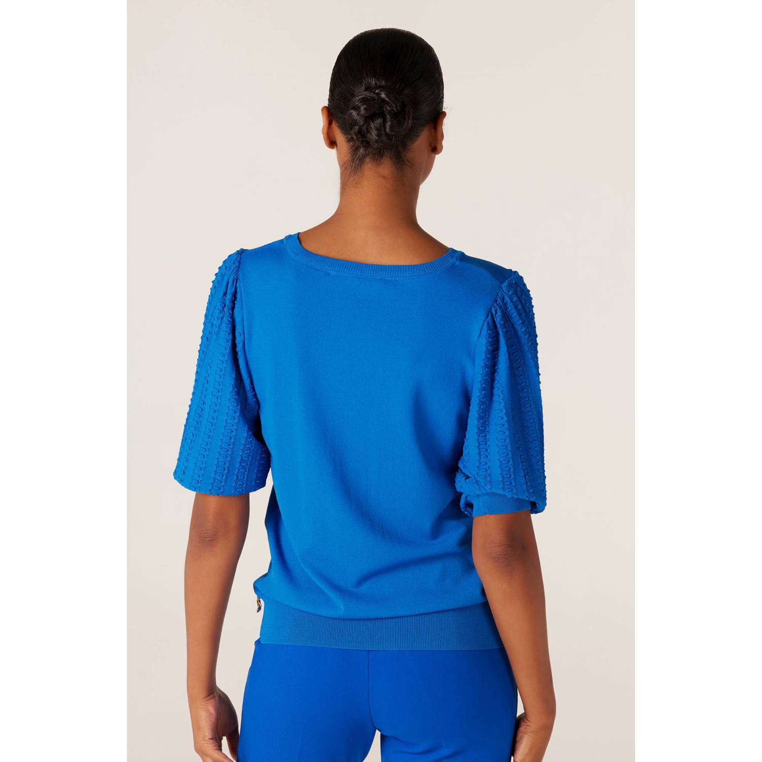 JANSEN AMSTERDAM Dames Tops & T-shirts K136 Knitted Top 3 4 Puffed Sleeve Blauw