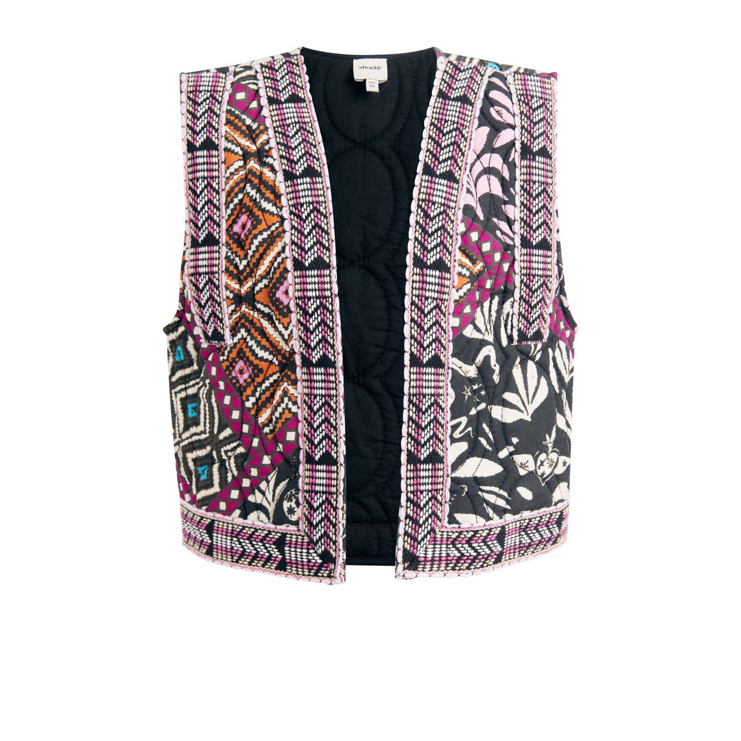 Shoeby gilet met all over print en borduursels roze zwart groen