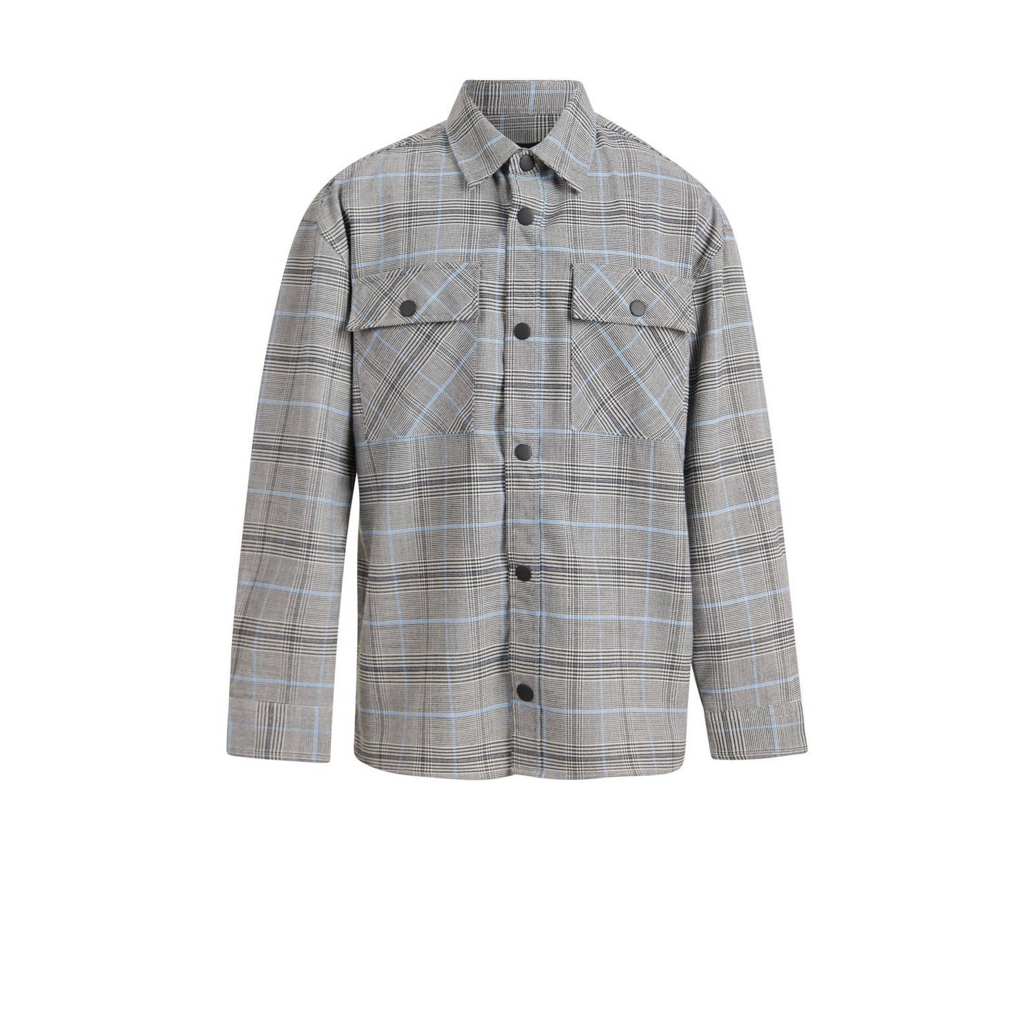 Shoeby overshirt met ruitprint grijs blauw wit Overhemd Jongens Polyester Klassieke kraag 110 116