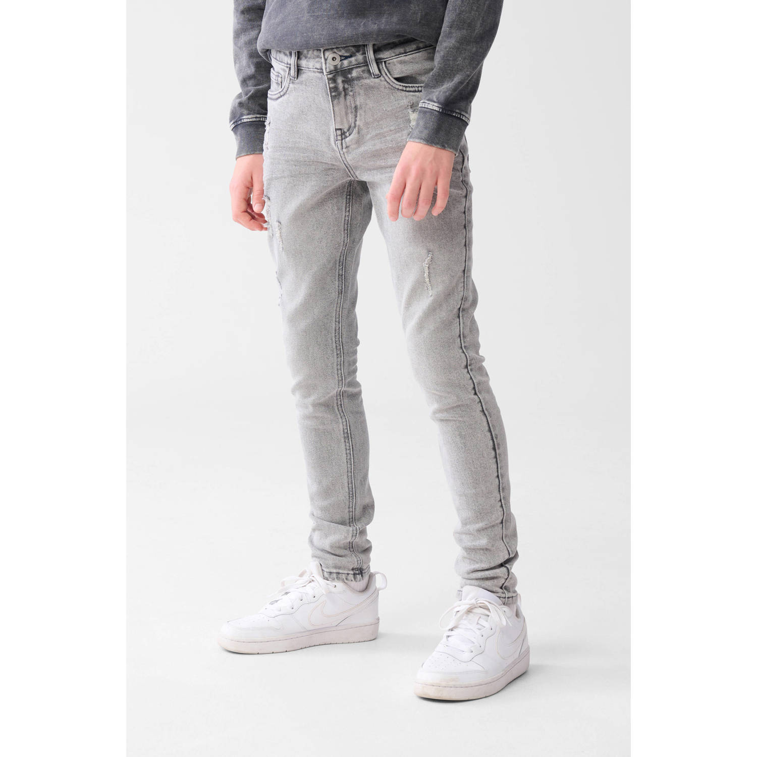 Shoeby tapered fit jeans grey denim Grijs Jongens Stretchdenim Effen 104