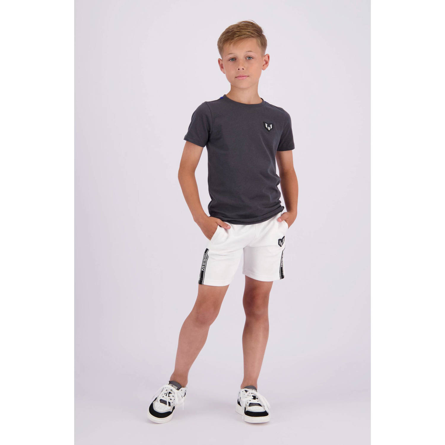 VINGINO x Messi T-shirt Jacko met backprint donkergrijs geel Jongens Stretchkatoen Ronde hals 104