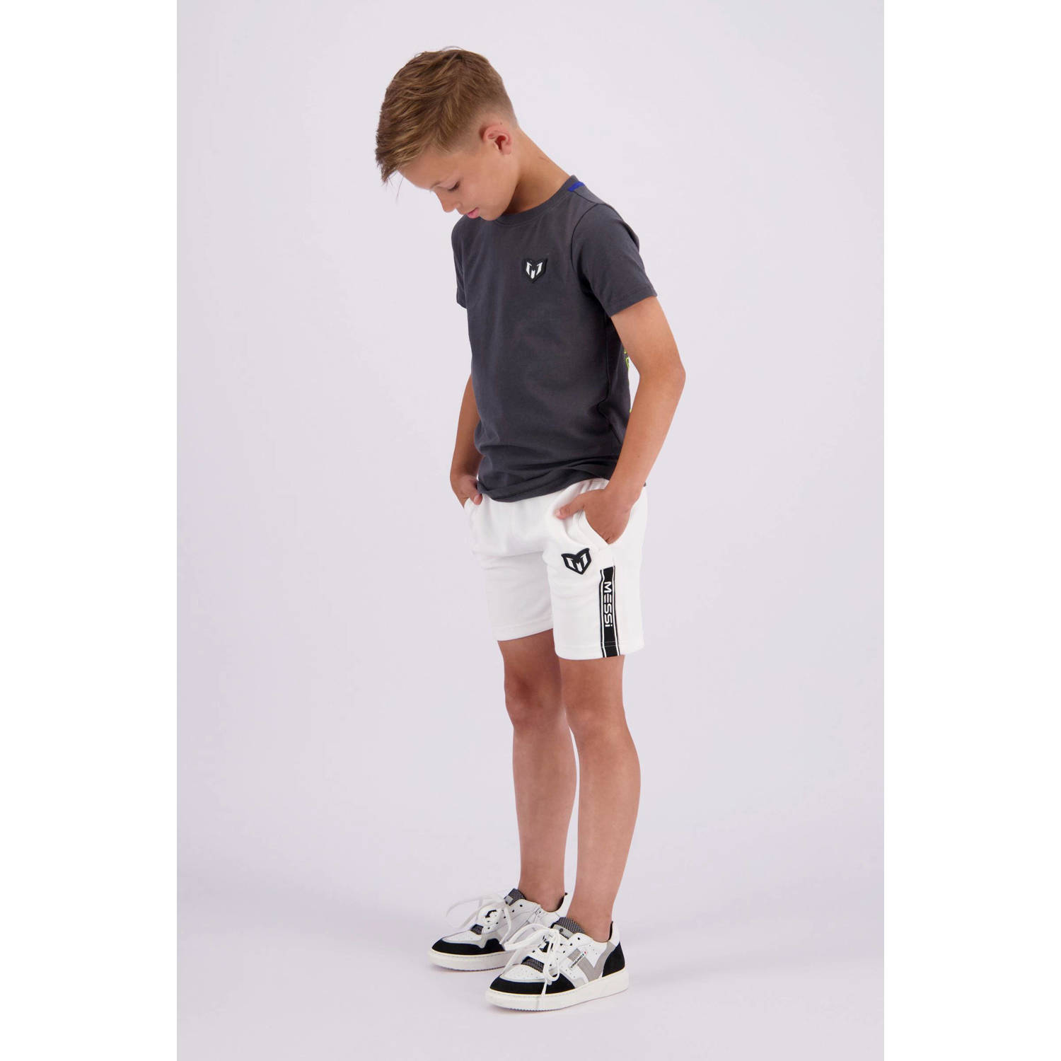 Vingino x Messi T-shirt Jacko met backprint donkergrijs geel