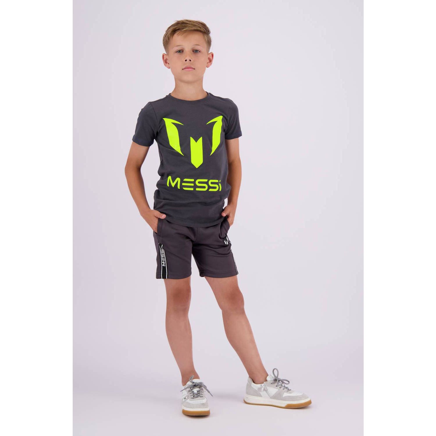Vingino x Messi T-shirt met logo antraciet neongeel