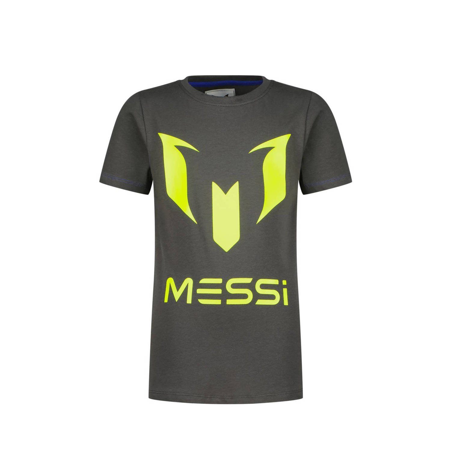 VINGINO x Messi T-shirt met logo antraciet neongeel Grijs Jongens Stretchkatoen Ronde hals 116
