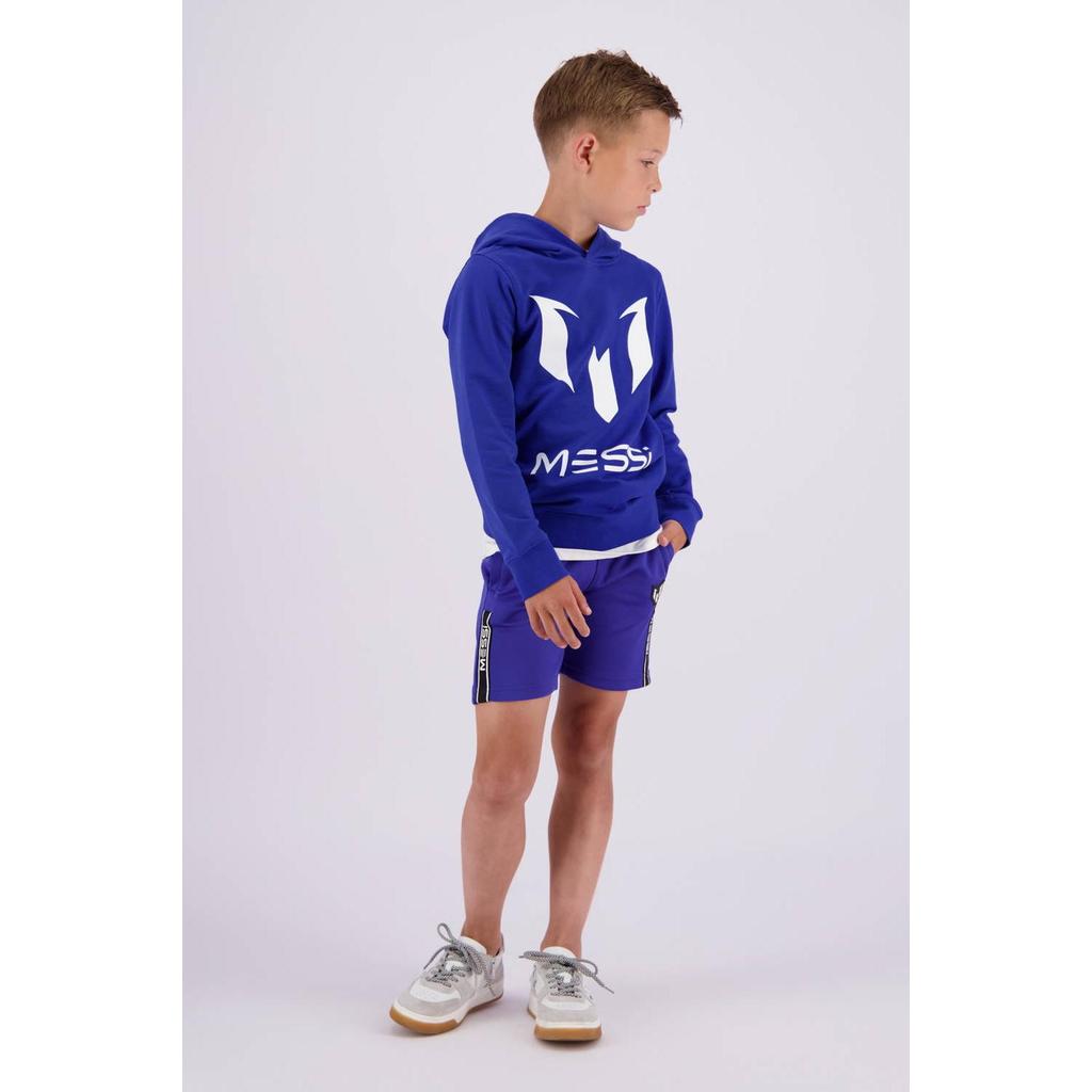 Blauwe jongens en meisjes Vingino x Messi hoodie van sweat materiaal met logo dessin, lange mouwen, capuchon en geribde boorden