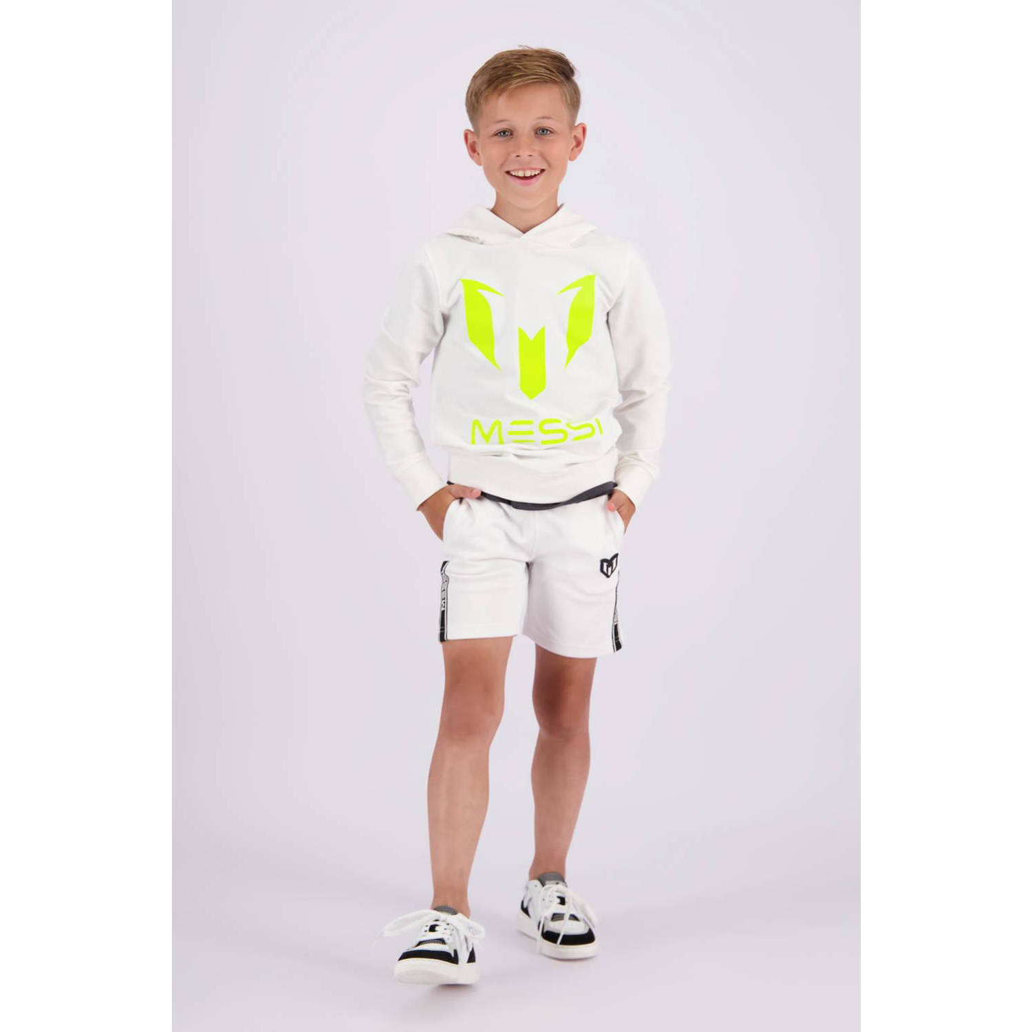 VINGINO x Messi hoodie met logo wit geel Sweater Logo 104