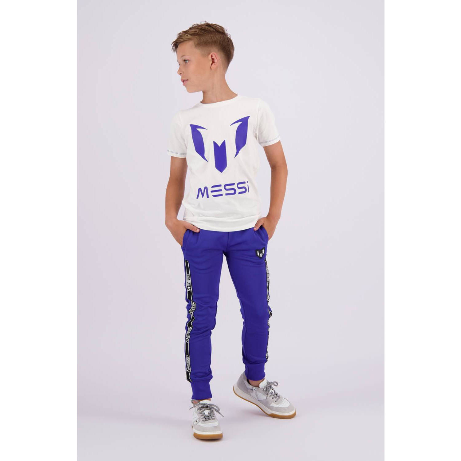 VINGINO x Messi T-shirt met printopdruk wit hardblauw Jongens Stretchkatoen Ronde hals 116