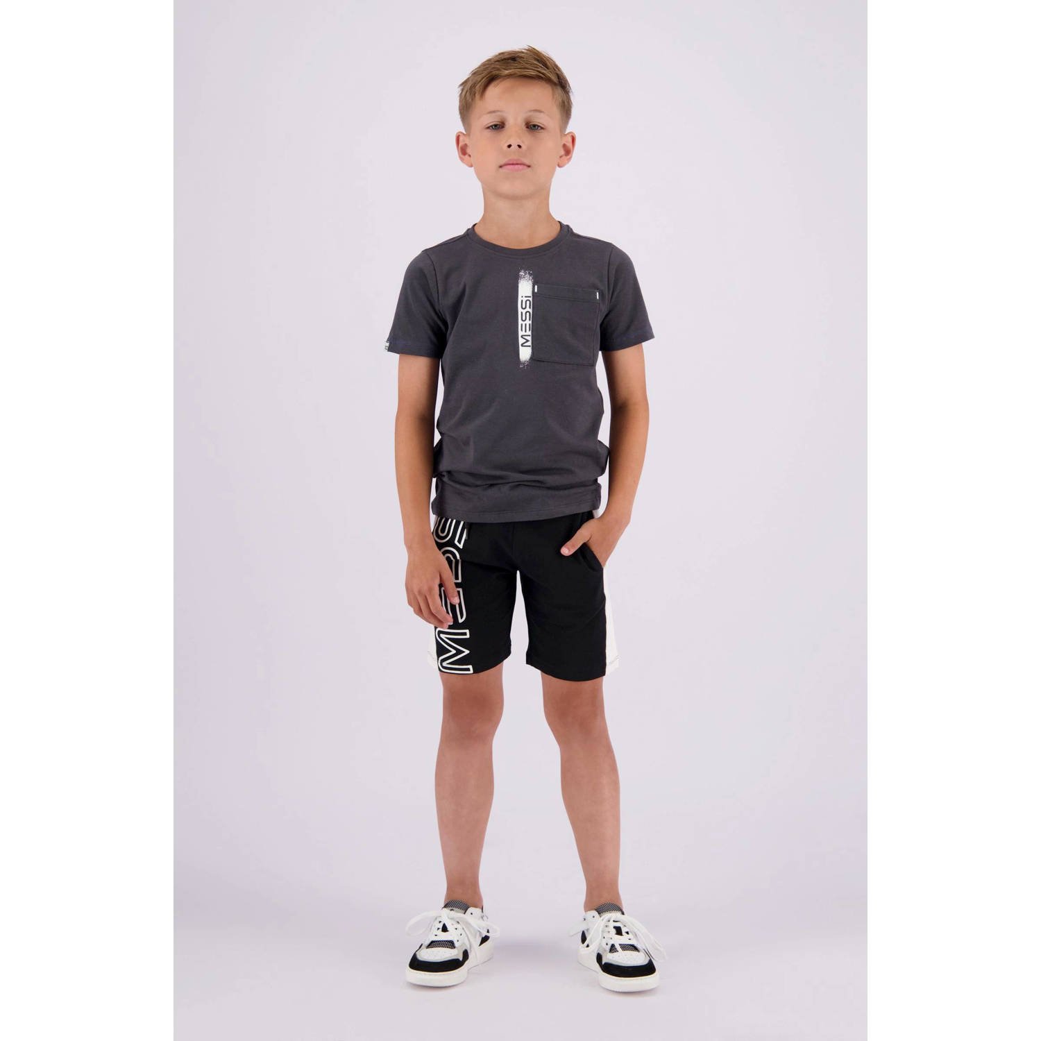 VINGINO x Messi T-shirt Jefos met tekst donkergrijs Jongens Stretchkatoen Ronde hals 104