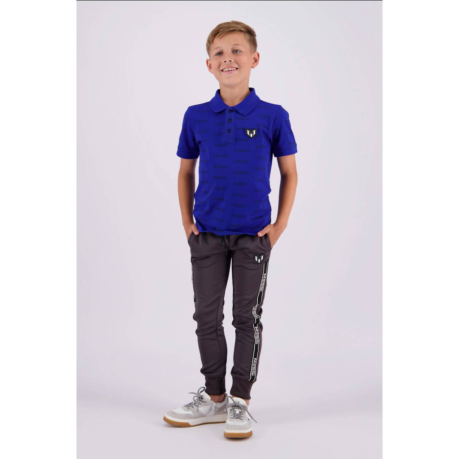 VINGINO x Messi polo Kapod met all over print hardblauw Jongens Stretchkatoen Polokraag 116