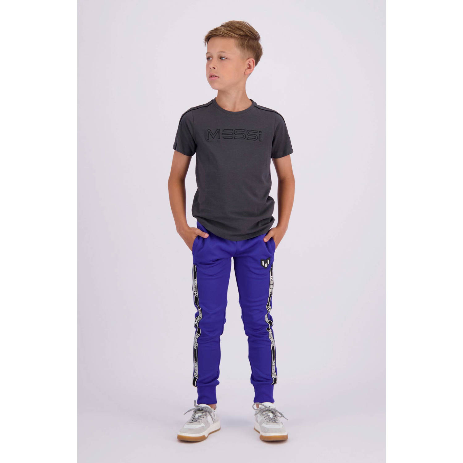 Vingino x Messi T-shirt Jaxe met logo donkergrijs