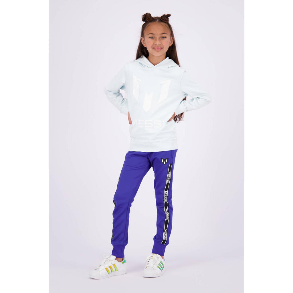 Blauwe jongens en meisjes Vingino x Messi hoodie van sweat materiaal met logo dessin, lange mouwen en capuchon