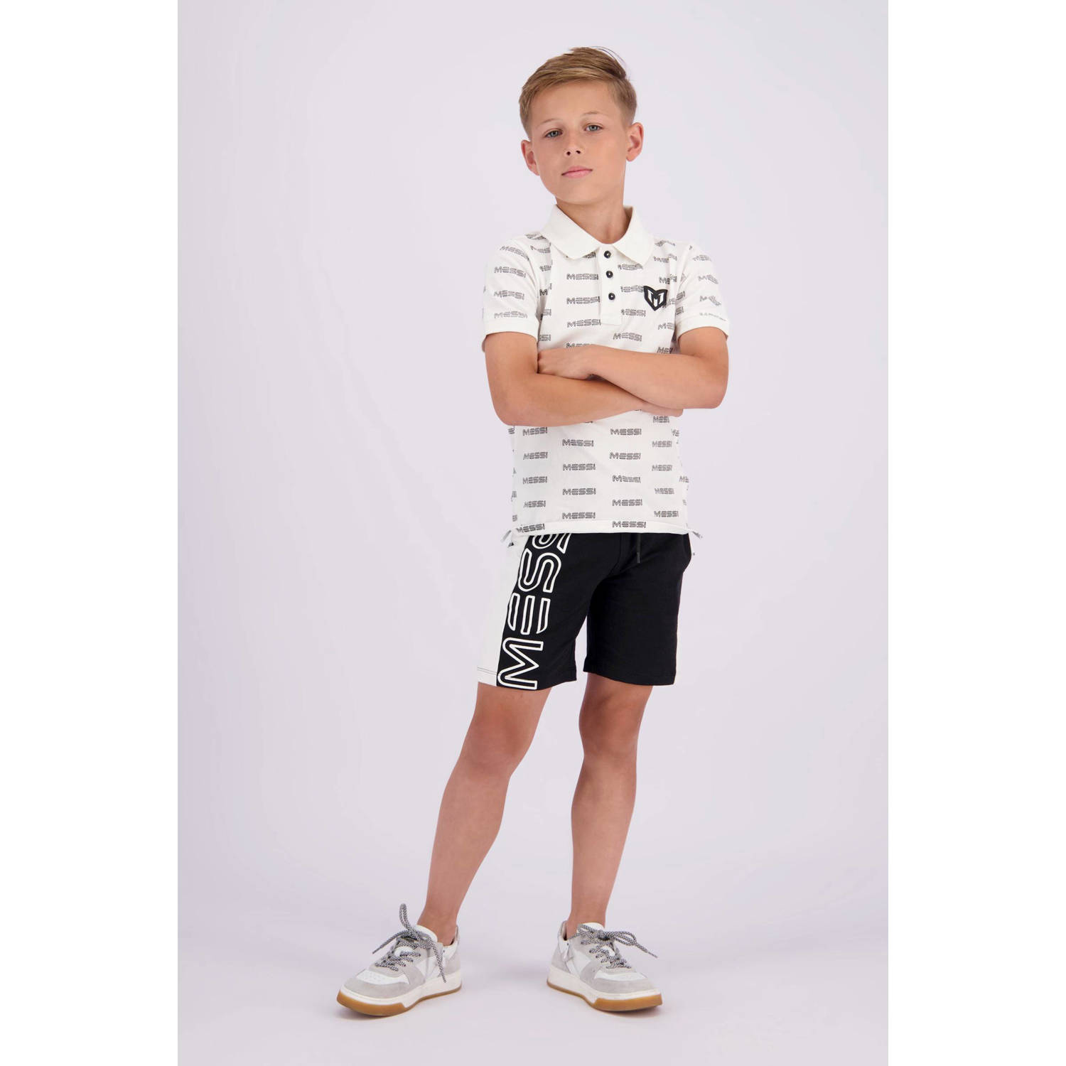VINGINO x Messi polo Kapod met all over print wit Jongens Stretchkatoen Polokraag 116