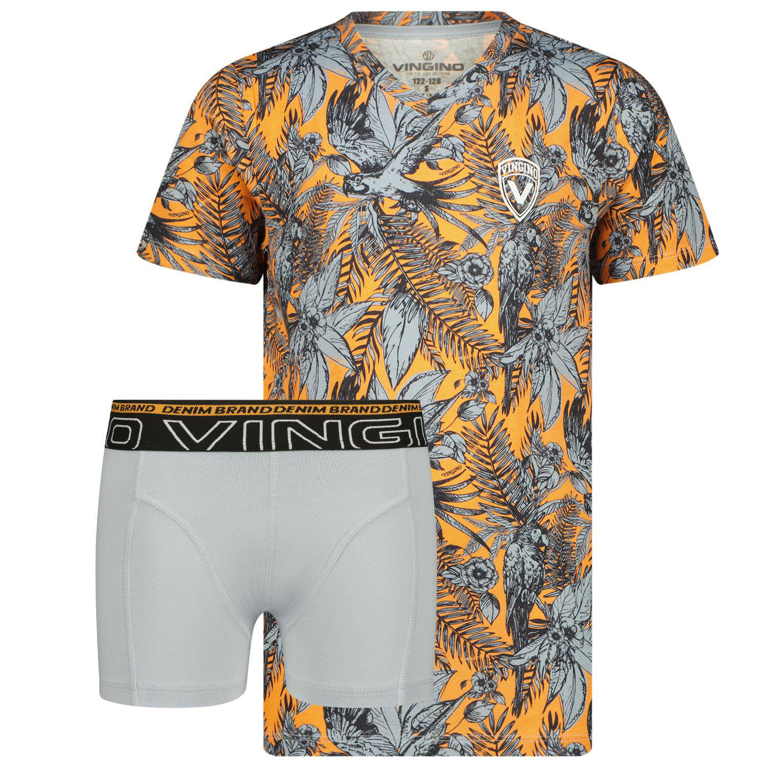 Vingino ondershirt + boxershort Leaf grijs oranje