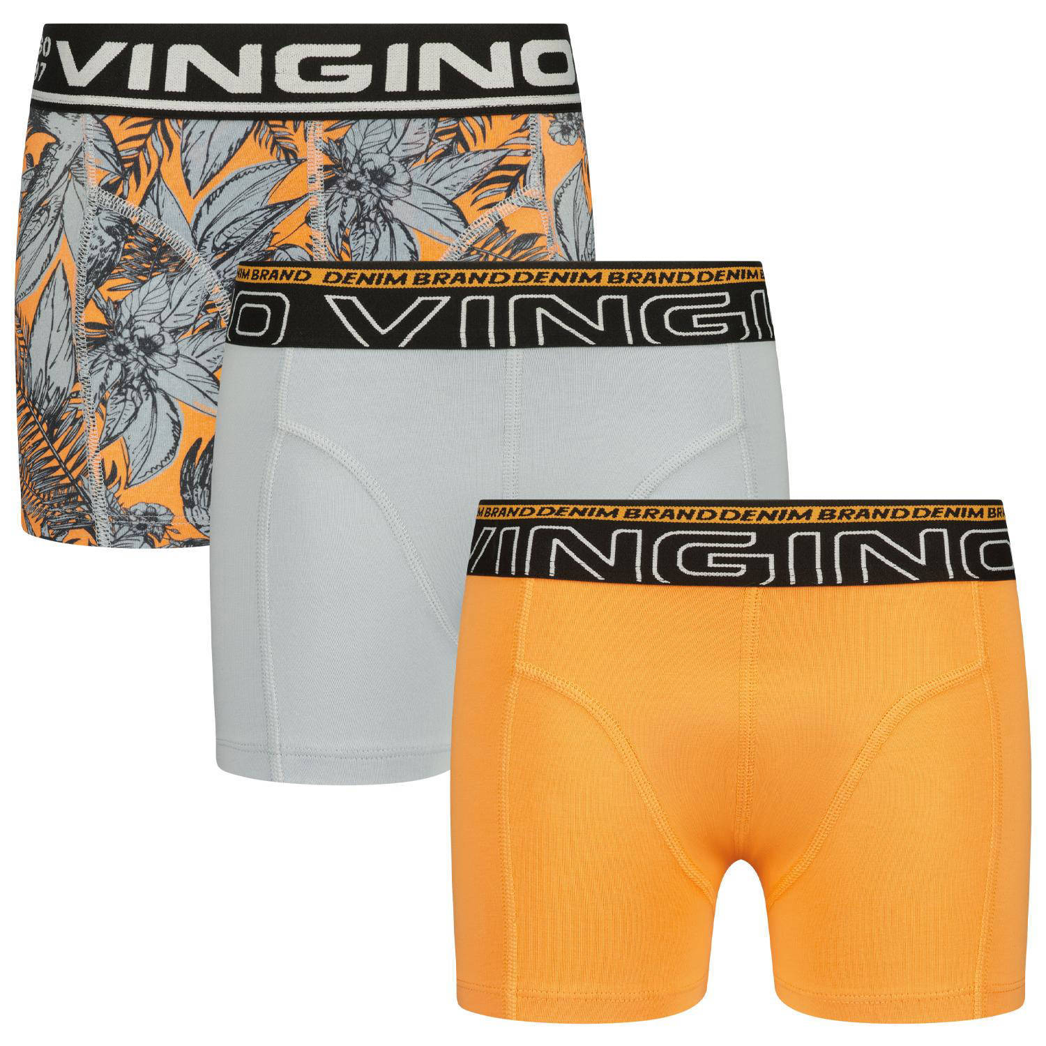 Vingino boxershort Leaf set van 3 oranje grijs