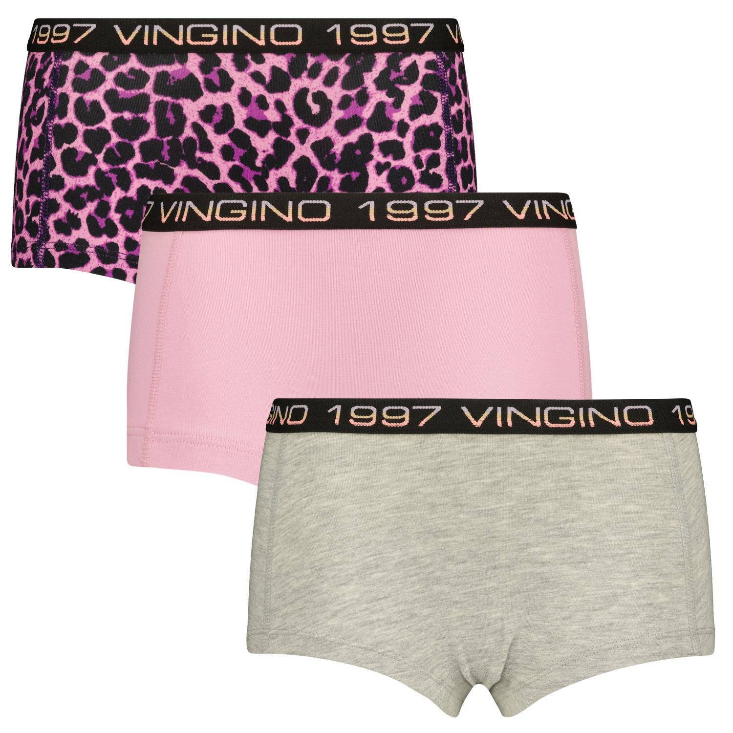 VINGINO short Animal set van 3 roze zwart grijs Slip Meisjes Stretchkatoen 110 116