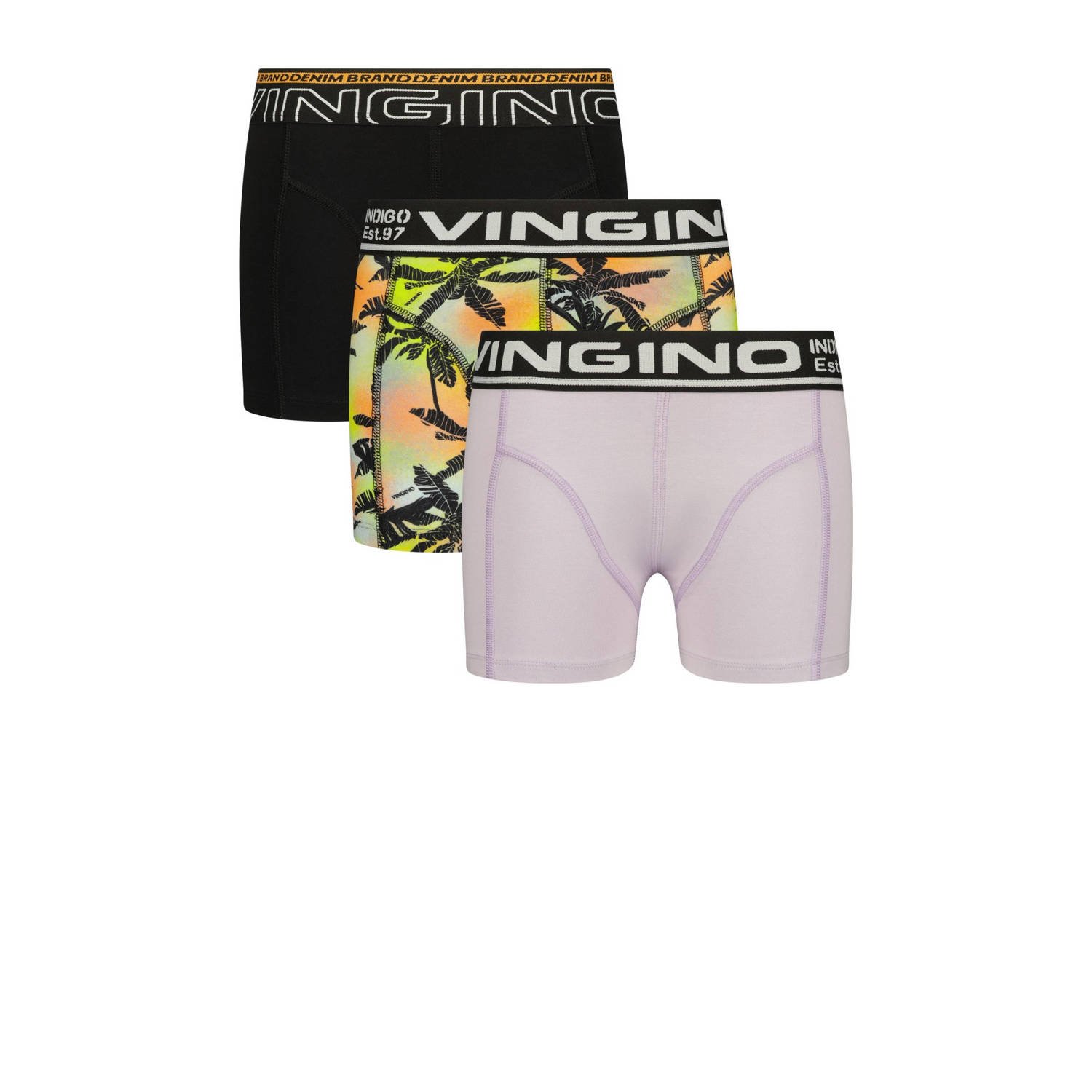 Vingino boxershort Palm set van 3 zwart glila geel